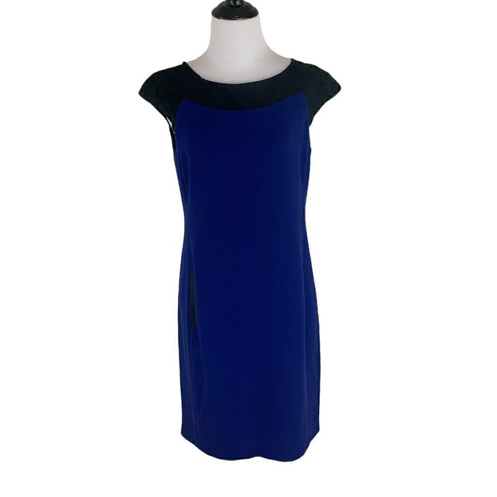 Tahari Arthur S Levine Women's Size 4 Sheath Dress Faux Leather Accents Bodycon